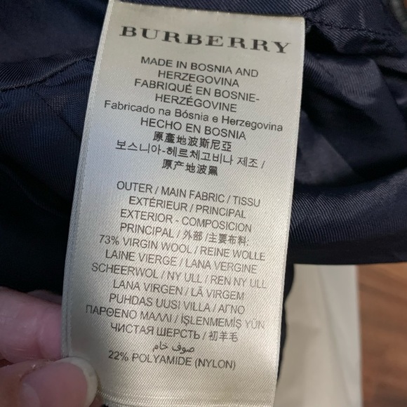 Navy Burberry Brit wool-blend twill bomber jacket, leather trim - Picture 12 of 13